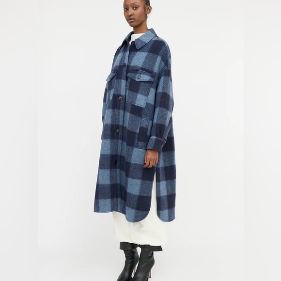 Isabel Marant Étoile Fontizi Checked Plaid Wool Blend Long Coat Shacket Size 1 - Picture 3 of 12